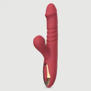 Lusty Premium Thrusting Silicone Rabbit Vibrator cu aspirație clitoridiană - Roșu
