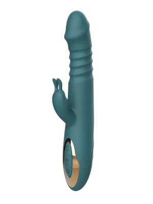 Vibrator din silicon pentru împingere Vegas Ribbed cu vârful Bulge - Verde
