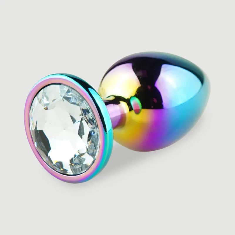 Anal Collection Butt Plug mare de metal cu bijuterie rotundă - Multicolor/Transparent — preț și oferte