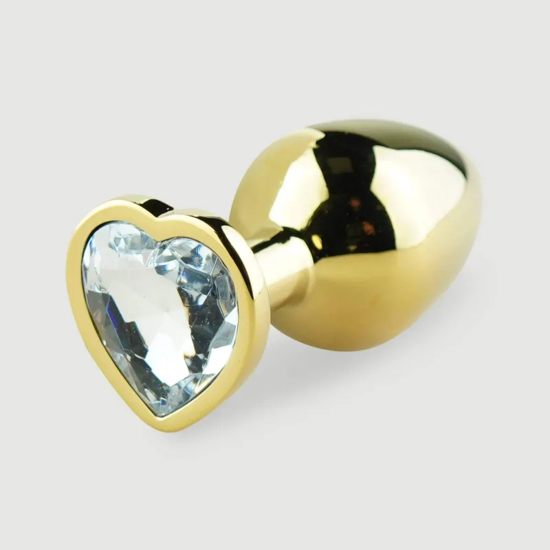 Anal Collection Butt Plug metalic mediu cu bijuterie în formă de inimă - auriu/transparent — preț și oferte