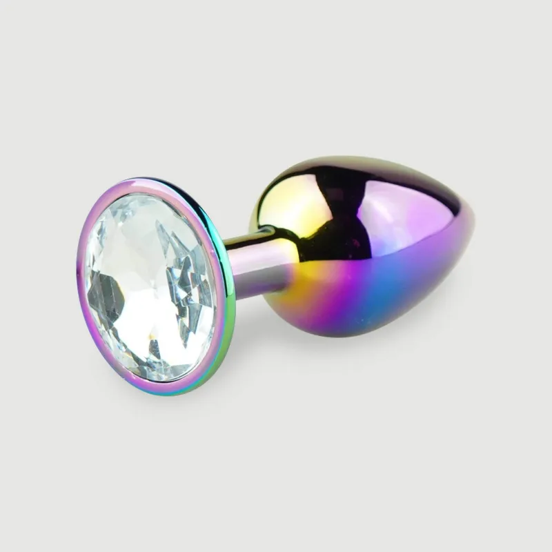 Anal Collection Butt Plug mic de metal cu bijuterie rotundă - Multicolor/Transparent — preț și oferte