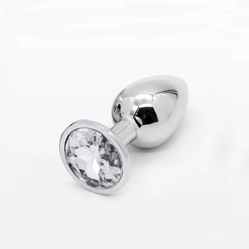 Anal Collection Butt Plug metalic mare cu bijuterie rotundă - argintiu/transparent — preț și oferte
