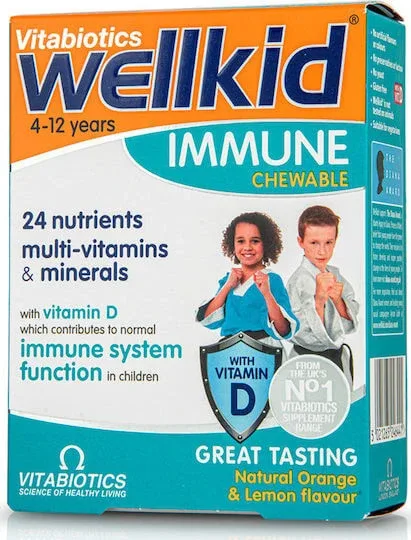 Vitabiotics Wellkid Immune Supliment pentru Întărirea Sistemului Imunitar 30 tablete masticabile Portocală Lămâie — preț și oferte
