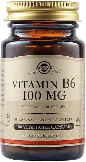 Solgar Vitamin B6 Vitamina pentru Sănătatea Sistemului Nervos 100mg 100 capsule veget