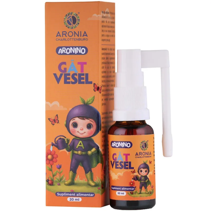 Aronino Gât Vesel — spray pentru copii eficient împotriva durerilor în gât și disconfortului la înghițire, realizat din 6 ingrediente naturale — preț și oferte