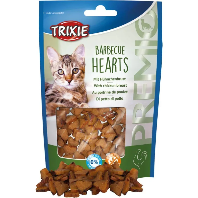 TRIXIE Barbecue Hearts, Pui, punguță recompense fără cereale pisici, 50g — preț și oferte
