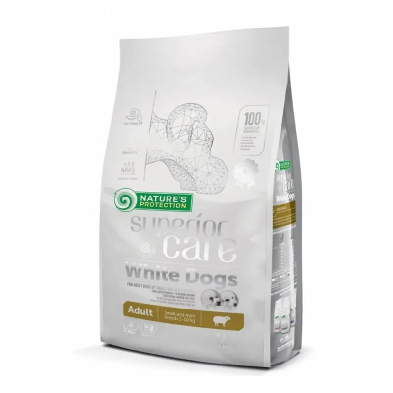 NATURES PROTECTION Superior Care White Dogs Small&Mini, Miel, hrană uscată câini, reducerea petelor maronii la câinii albi, 1.5kg — preț și oferte