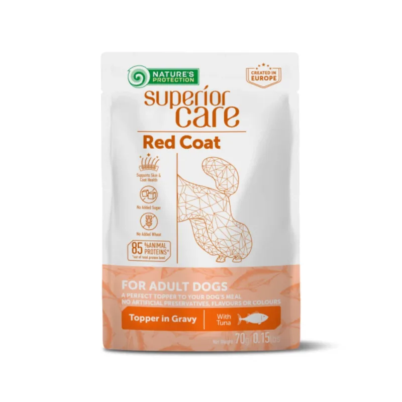 NATURES PROTECTION Superior Care Red Coat, XS-XL, Ton, plic hrană umedă monoproteică câini, (topping), 70g — preț și oferte