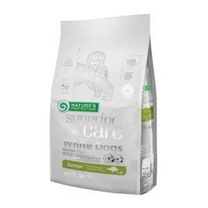 NATURES PROTECTION Superior Care White Dogs Junior XS - S, Pește Alb, hrană uscată fără cereale câini juniori, reducerea petelor la câinii albi, 1.5kg