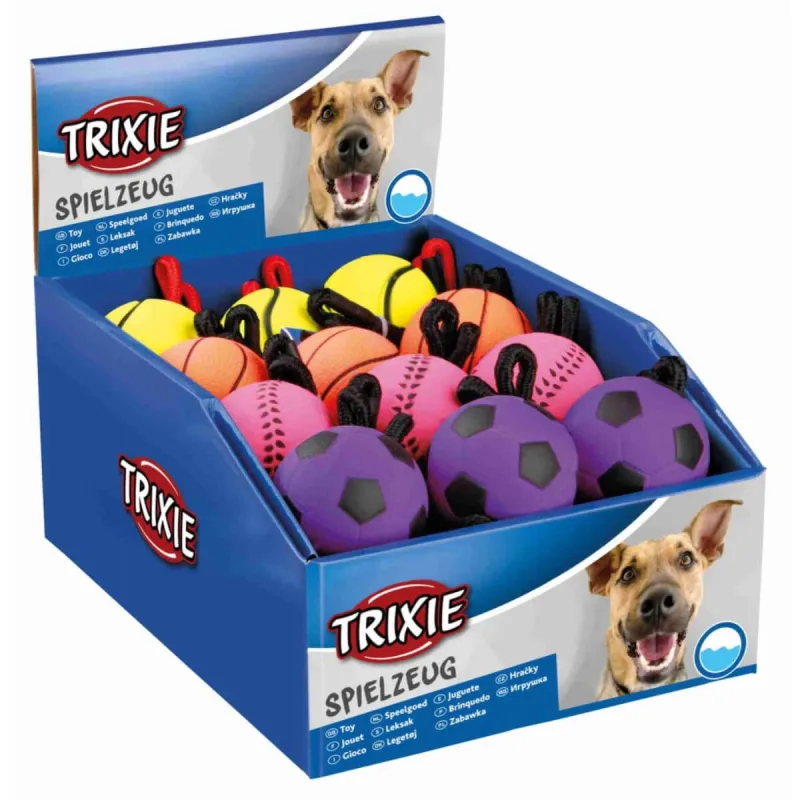Trixie, jucărie minge plutitoare cu sfoară câini, cauciuc, 6 x 30cm, multicolor — preț și oferte