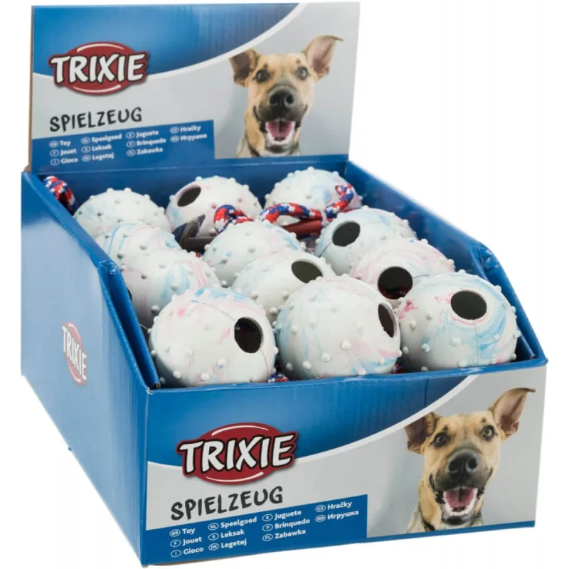 Trixie, jucărie minge cu sfoară câini, cauciuc, 6 x 30cm, multicolor — preț și oferte
