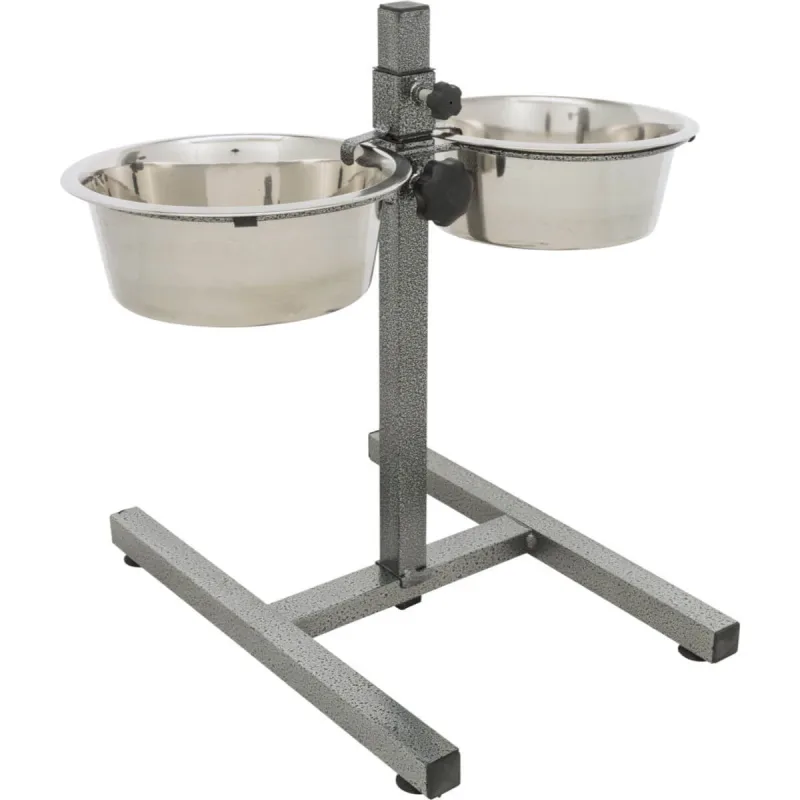 TRIXIE, set suport castroane câini + 2 boluri, înalțime reglabilă, metal, argintiu, M-L(1.8l, ⌀21cm) — preț și oferte