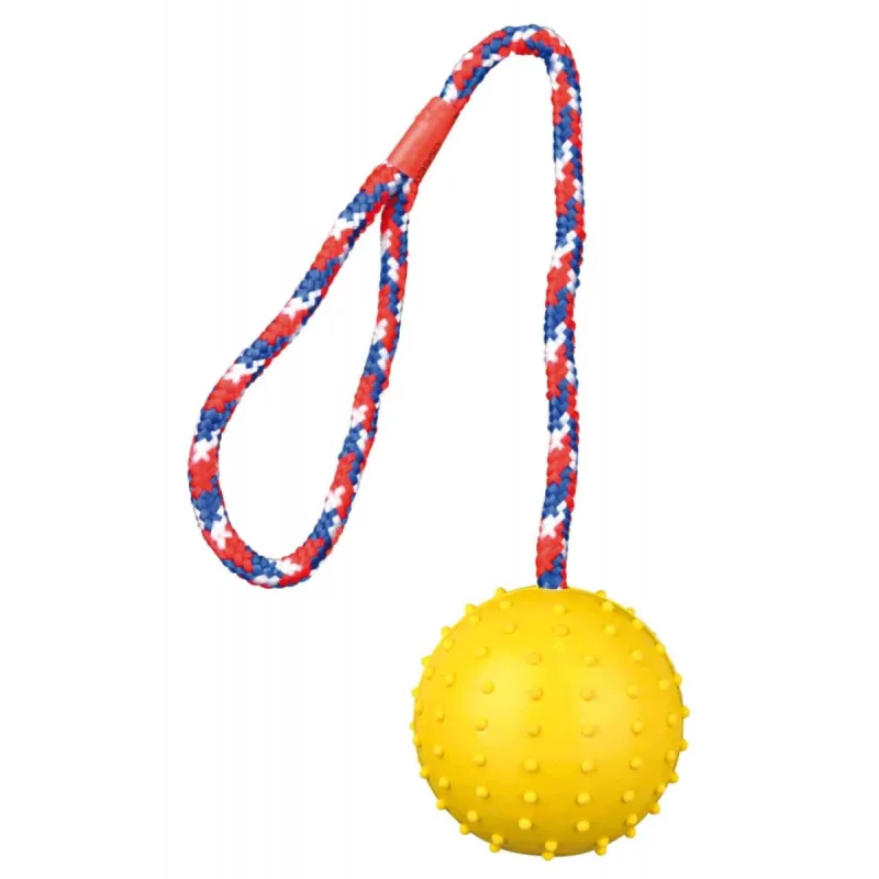 TRIXIE, jucărie minge cu sfoară câini, cauciuc, 7cm x 30cm, multicolor — preț și oferte