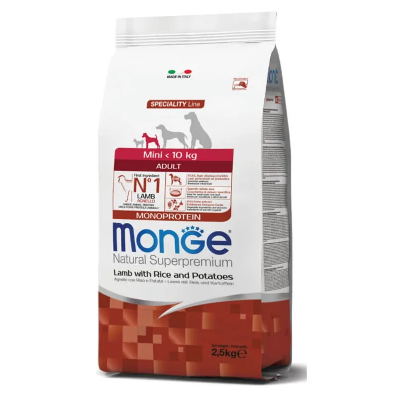 MONGE Natural Superpremium Monoprotein Adult Mini, XS-S, Miel și Orez, hrană uscată câini, 2.5kg — preț și oferte