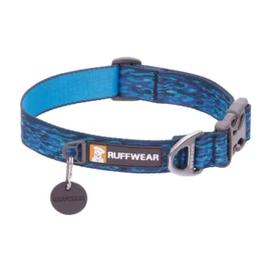 RUFFWEAR Flat Out Oceanic Distortion, zgardă bandă câini, ajustabilă, albastru, L(51-66  x 2.5cm)
