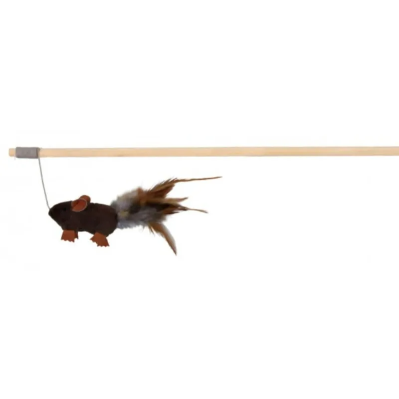 Trixie, undiță din lemn cu șoricel, jucărie, pisici, negru, 50cm — preț și oferte