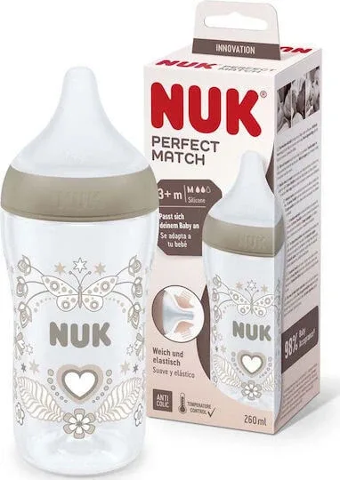 NUK Perfect Match Sticlă din plastic cu mamelon moale din silicon împotriva colicilor cu control al temperaturii pentru 3+ luni, 260ml — preț și oferte