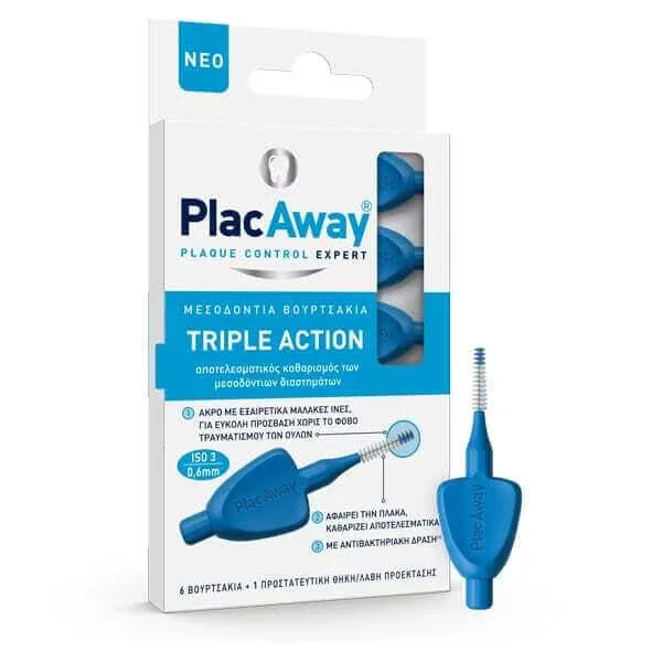 PLAC AWAY Plac Away Triple Action Midtooth Brushes 0.6mm ISO 3 Albastru x6 buc — preț și oferte