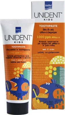 Pasta de dinți pentru copii UNIDENT 1000ppm Fluoride de la 2 ani cu aromă de gumă de mestecat 50ml
