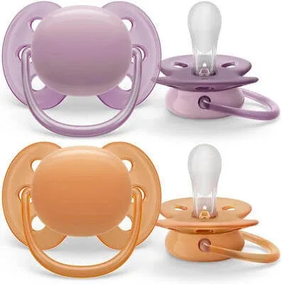 Suzeta ortodontică AVENT Ultra Soft din silicon pentru 6-18 luni 2 bucăți Violet-Orange [SCF091/33] — preț și oferte