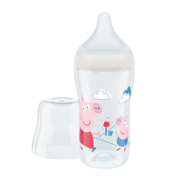 NUK Sticlă din plastic Perfect Match Anti Colic Sticlă cu mamelon din silicon pentru 3+ luni Alb Peppa Pig 260ml — preț și oferte