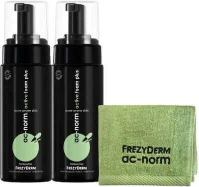 FREZYDERM AC Norm Active Foam Plus Spumă de curățare facială pentru pielea acneică 2x150ml Prosop de față antibacterian GRATUIT Verde — preț și oferte