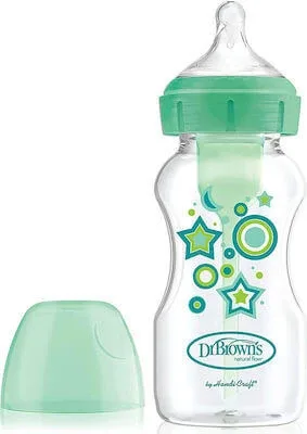 DR. BROWN'S Plastic Bottle Options+ Bottle cu gât lat anti-colic cu tetină din silicon 270ml pentru 0+ luni WB 91806 — preț și oferte