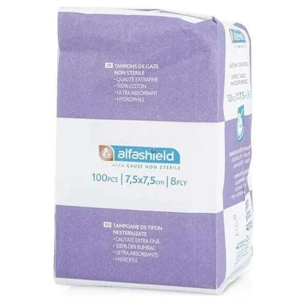 ALFASHIELD tifon simplu nesteril 7,5x7,5cm 8PLY 100 bucăți — preț și oferte