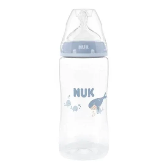 NUK First Choice Baby Bottle cu mamelon din silicon pentru 3+ luni 300ml, Blue Whale — preț și oferte