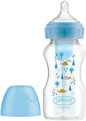 DR. BROWN'S Biberon din plastic cu gât lat Anti-Colic 0m+ Opțiuni+ 270ml Albastru WB 91802
