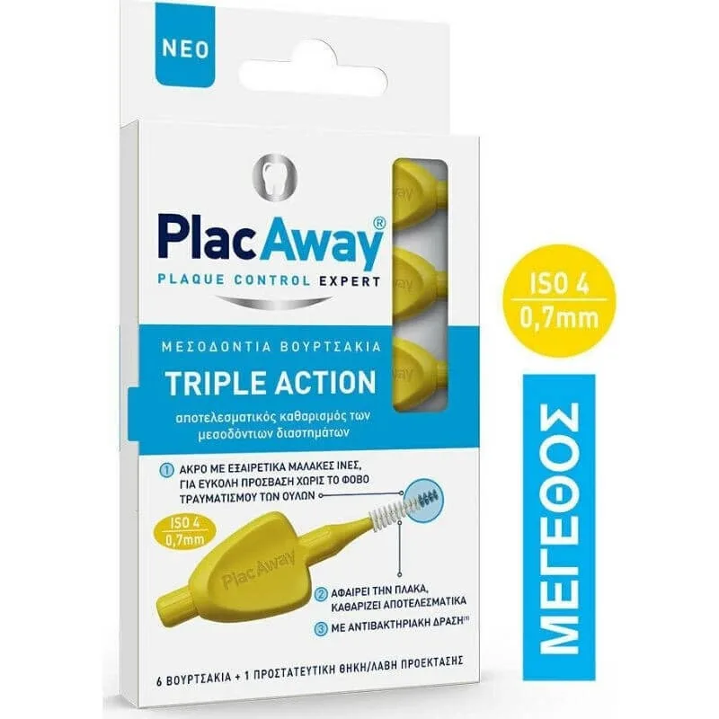 PLAC AWAY Plac Away Triple Action Midtooth Brushes 0.7mm ISO 4 Yellow x6 buc — preț și oferte