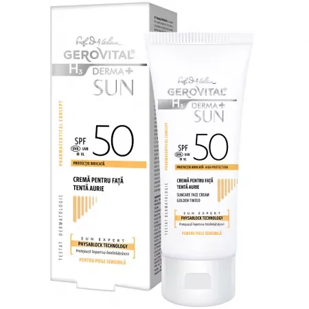 Crema pentru fata SPF 50 tenta aurie H3 Derma+ Sun, Gerovital, Farmec | 50 ml — preț și oferte