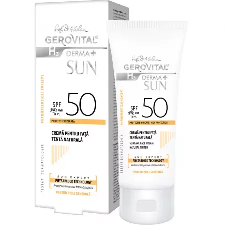 Crema pentru fata SPF50 tenta naturala H3 Derma+ Sun, Gerovital, Farmec | 50 ml — preț și oferte