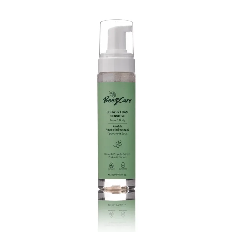 BeezCare | Spumă de duș Sensitive Face & Body | Spumă de curățare delicată pentru față și corp Corp | Cu extracte de miere & amp; Propolis |225ml — preț și oferte