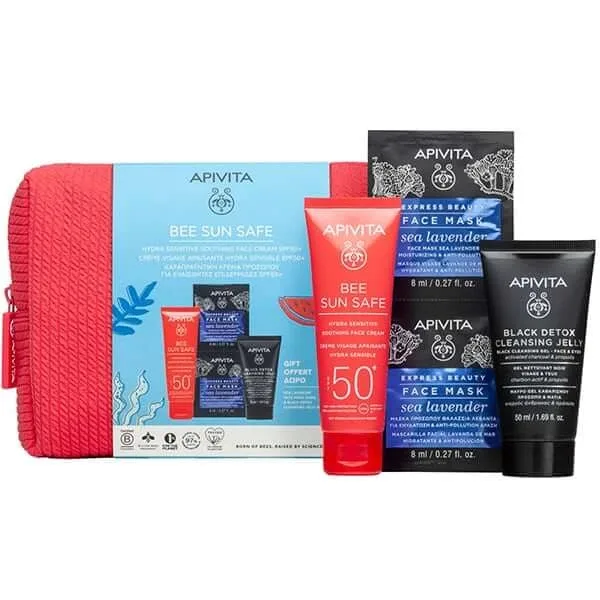 Apivita | Promo Bee Sun Safe Soothing Face Cream SPF50+, 50ml &amp; Gift Black Detox Cleansing Gel, 50ml &amp; Express Beauty Marine Lavender Face Mask, 2x8ml | 1 set — preț și oferte