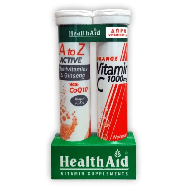 Health Aid | A-Z Active 20 tablete efervescente &amp; GRATUIT Vitamina C1000mg aromă de portocale 20 Tablete efervescente — preț și oferte