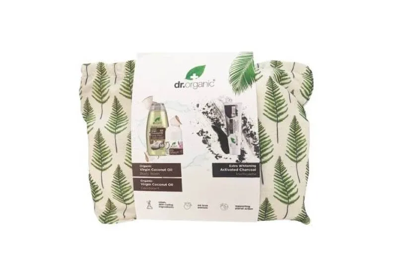 Dr Organic | Promo Virgin Coconut Oil Body Wash Body Wash Shower Gel 250ml & Deodorant Deodorant 50ml & Deodorant 50ml Extra Whitening Charcoal Toothpaste Pastă de dinți cu cărbune de albire 100ml &amp; Cutie cadou — preț și oferte