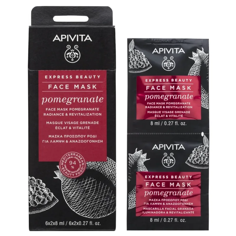 Apivita | Express Beauty | Mască de față cu rodie pentru strălucire și strălucire Revitalizare | 2x8ml — preț și oferte