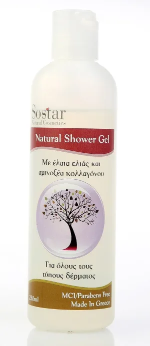 Sostar | Gel de duș natural | Gel de duș delicat cu ulei de măsline și aminoacizi de colagen | 250 ml
