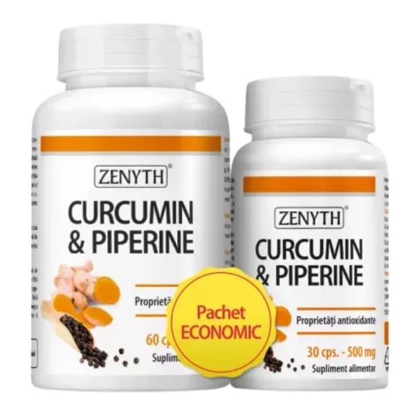 Curcumin si Piperine pachet avantajos, Zenyth | 60 + 30 capsule — preț și oferte