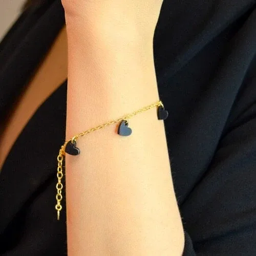 FARMA BIJOUX Brățară hipoalergenică placată cu aur cu 5 inimi negre 16/19CM — preț și oferte