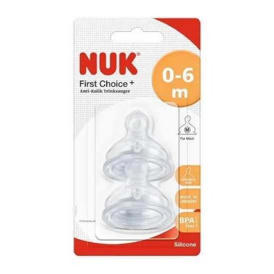 NUK First Choice+ Silicon Nipples No Colic Medium 0-6m 2 buc. — preț și oferte