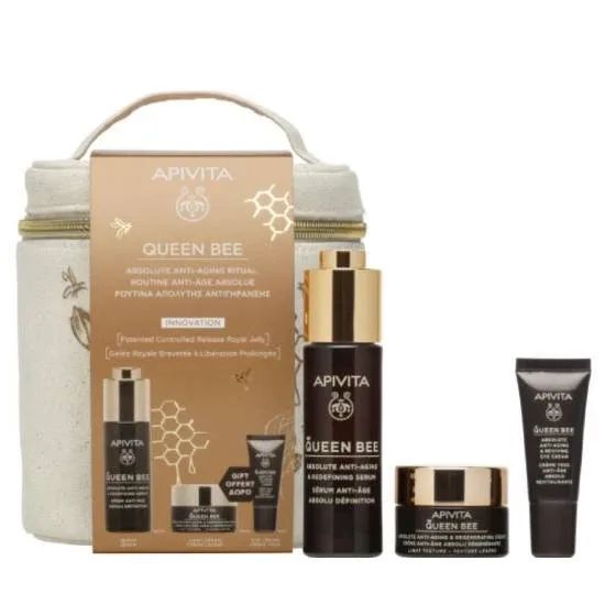 APIVITA Queen Bee-Serum anti-îmbătrânire holistic cu jeleu regal, 30ml & Queen Bee Cremă de zi cu textură ușoară pentru anti-îmbătrânire și regenerare totală cu jeleu regal, 15ml & Cremă de ochi-Eye Cream, 5ml — preț și oferte