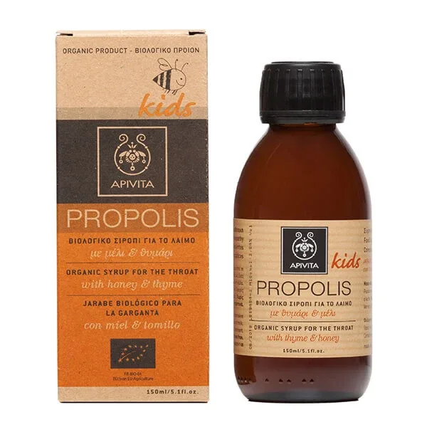 APIVITA Propolis sirop de gât organic pentru copii cu miere și cimbru 150ml — preț și oferte