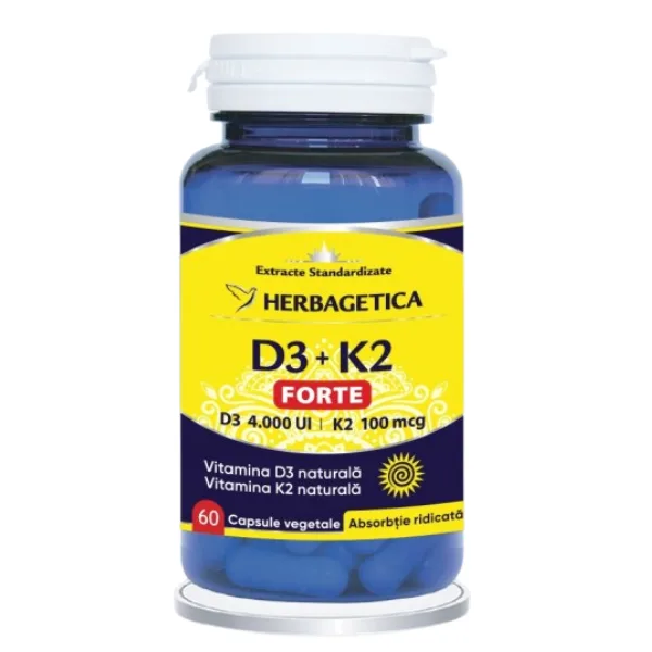 D3+K2 Forte, Herbagetica | 60 Capsule — preț și oferte