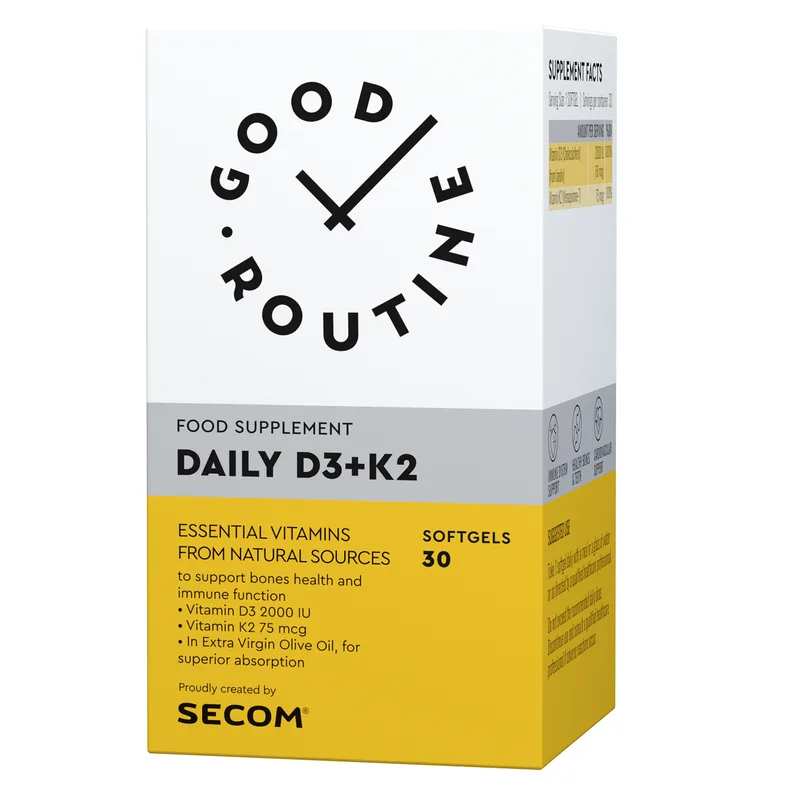 Daily Vitamina D3 + K2, Good Routine | 30 capsule moi SECOM — preț și oferte