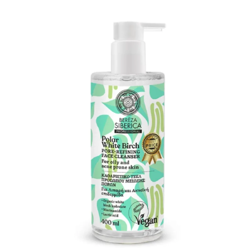 BEREZA SIBERICA Polar White Birch Face Cleansing Gel Pore Reducing, pentru ten gras și acneic, 400 ml — preț și oferte