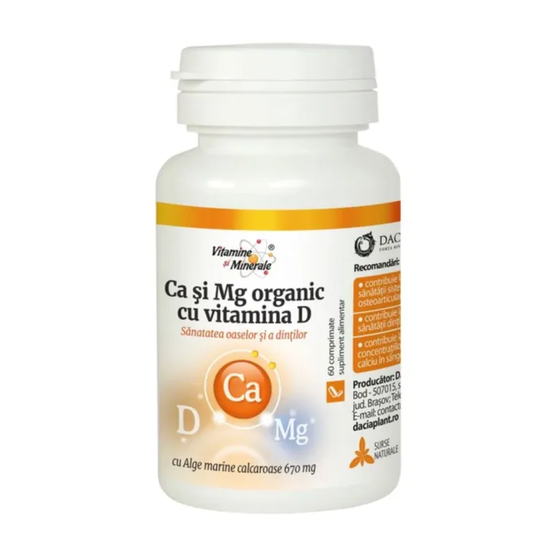 Calciu si Magneziu Organic cu Vitamina D, 60 comprimate, Dacia Plant — preț și oferte