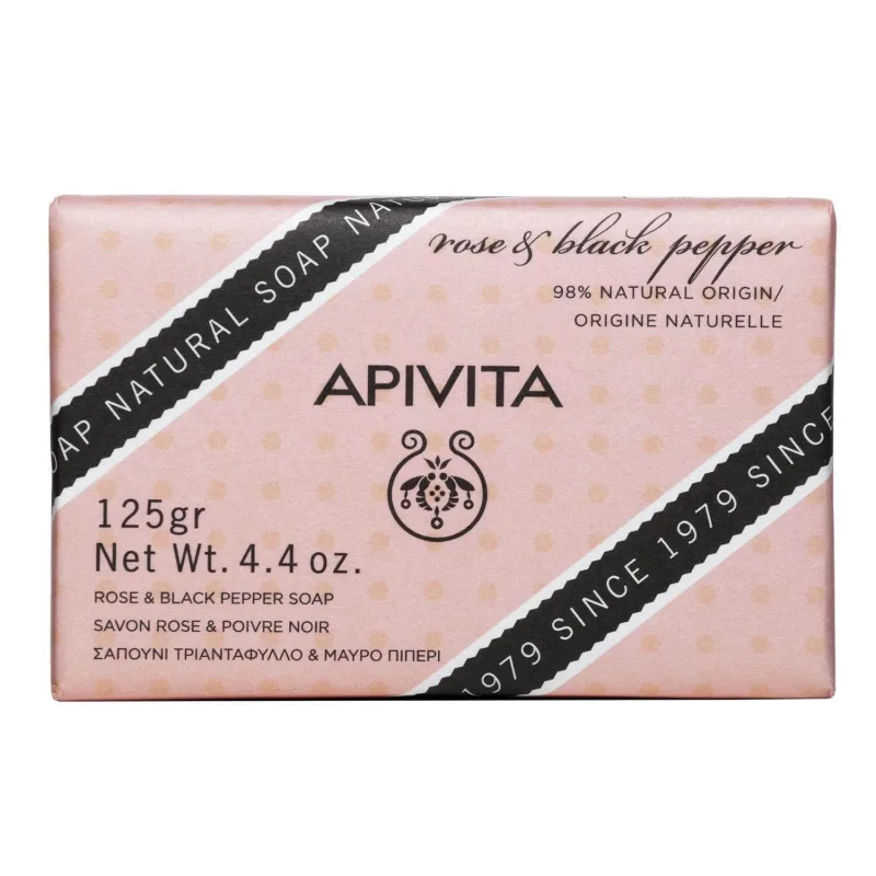APIVITA Săpun natural cu trandafir și piper negru pentru față și corp 125g — preț și oferte