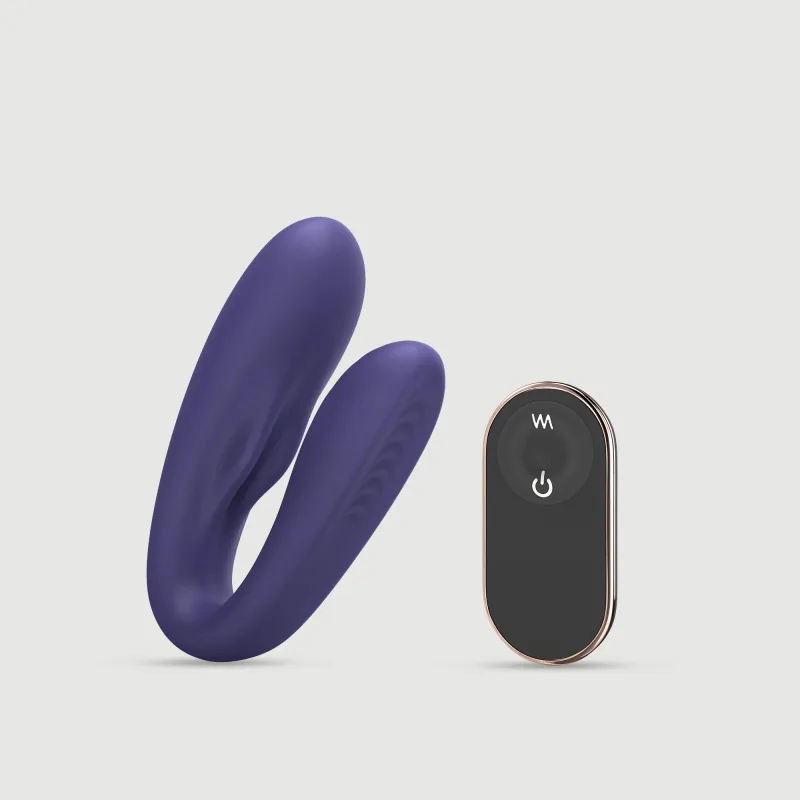 Vibrator de cuplu cu telecomandă din silicon Premium Match Up - albastru — preț și oferte